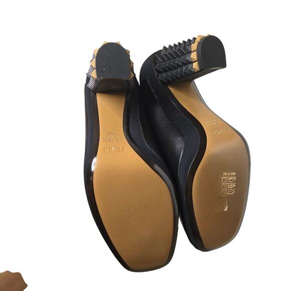 Fendi Black Leather and Neoprene Polifonia Court Studded Heel Pumps Size 36.5 - Picture 6 of 8